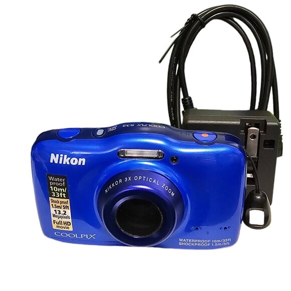 Nikon COOLPIX S32 13.2MP Digital Camera Blue Waterproof Box Battery Charger Card - Picture 4 of 16